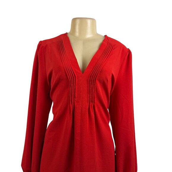 Dokotoo Womens Red Polyester Long-Sleeve V-Neck Pleated Tunic Dress Flowy Sz XL - Picture 4 of 9